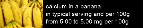 calcium in a banana information and values per serving and 100g